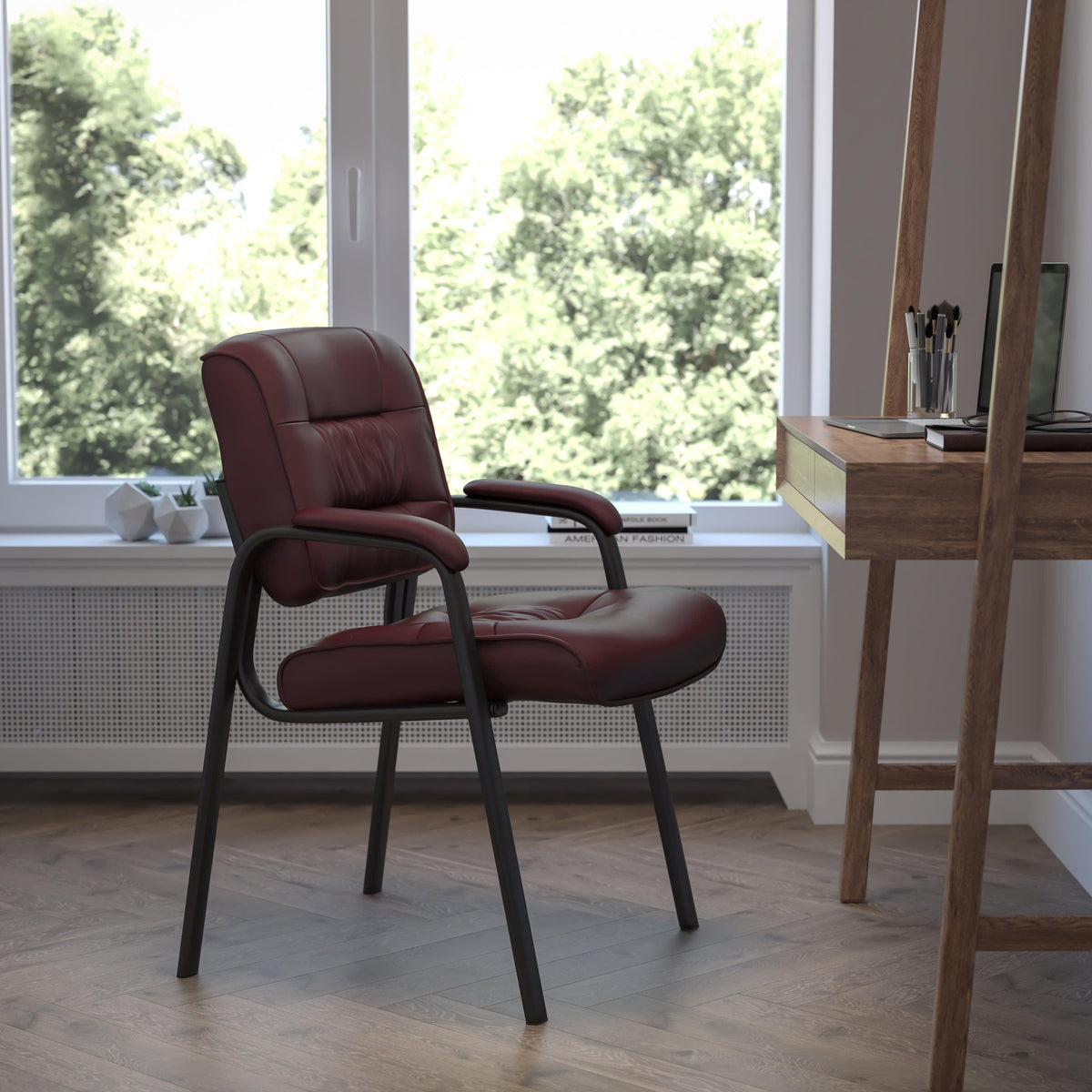 Burgundy LeatherSoft/Black Frame |#| Burgundy LeatherSoft Executive Side Reception Chair w/ Black Frame - Home Office