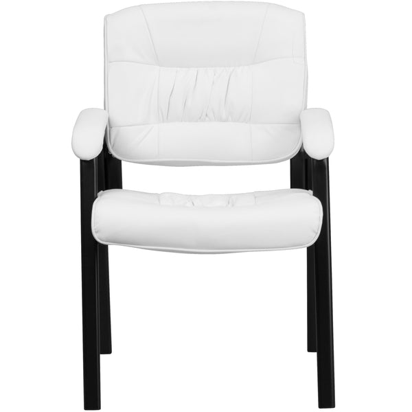 White LeatherSoft/Black Frame |#| White LeatherSoft Executive Side Reception Chair with Black Frame - Home Office