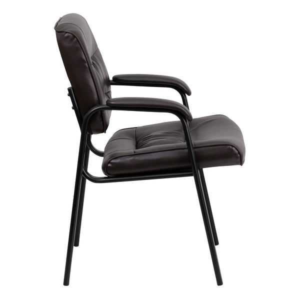 Brown LeatherSoft/Black Frame |#| Brown LeatherSoft Executive Side Reception Chair with Black Frame - Home Office