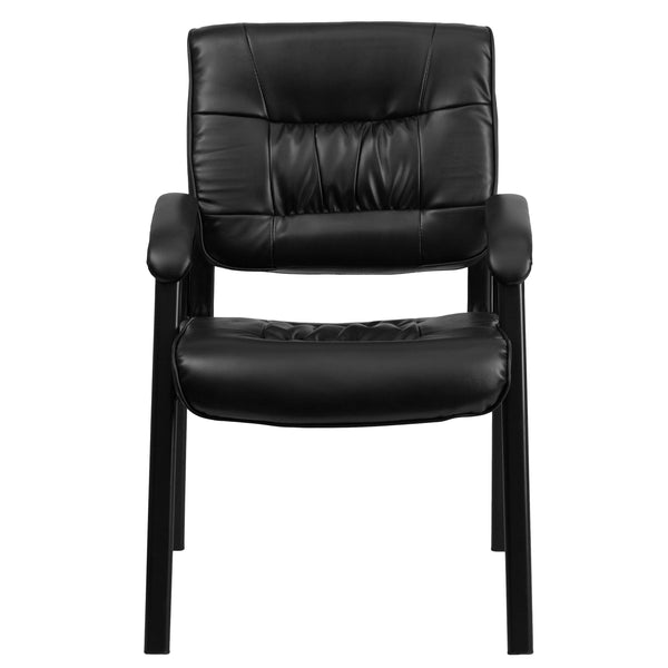 Black LeatherSoft/Black Frame |#| Black LeatherSoft Executive Side Reception Chair with Black Frame - Home Office