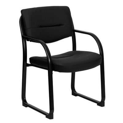 LeatherSoft Executive Side Reception Chair with Sled Base - View 1