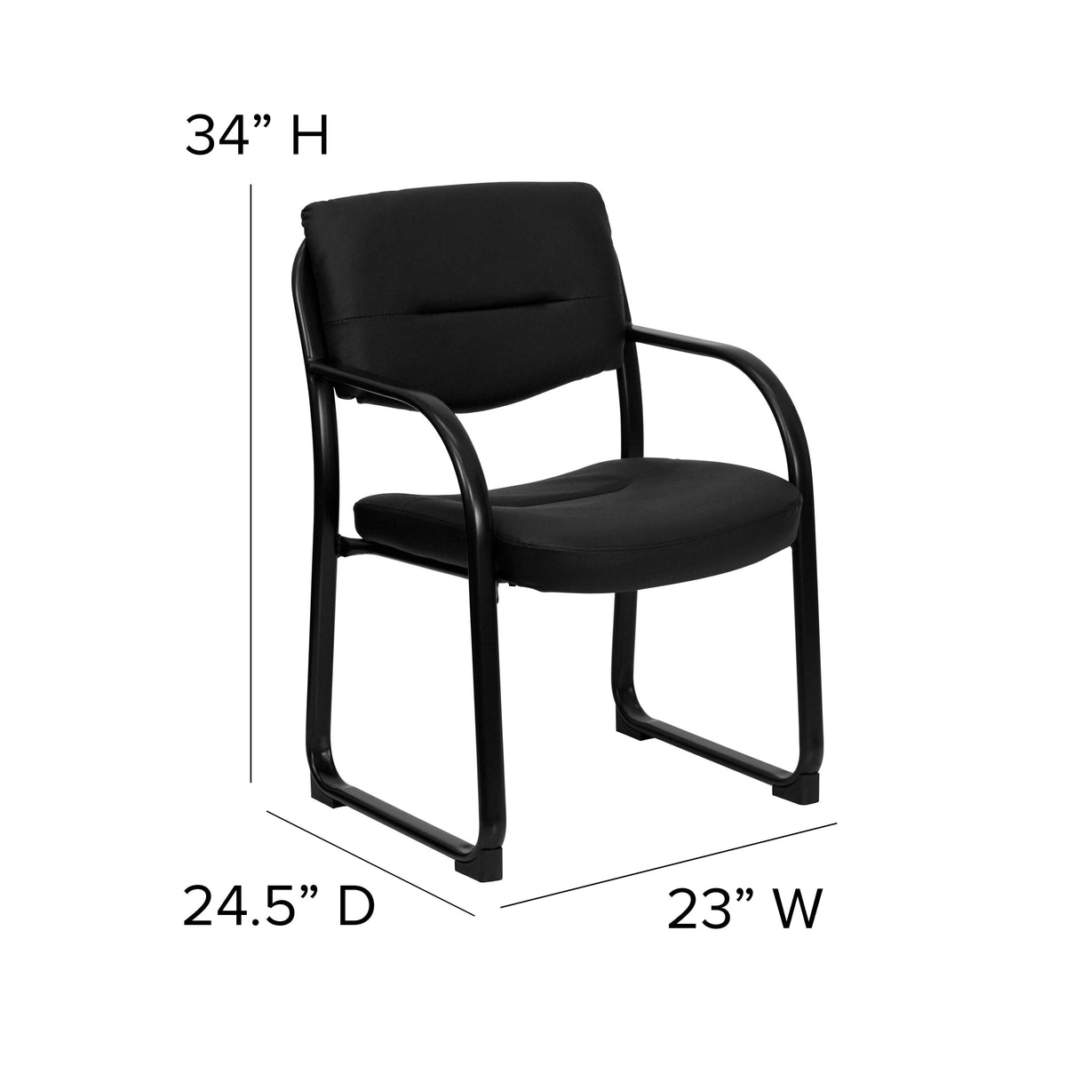 Black LeatherSoft Executive Reception Chair with Sled Base and Foam Padded Seat