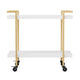White/Polished Brass Frame |#| Mobile 2 Tier Home Office Printer Cart with Side Storage-White/Polished Brass