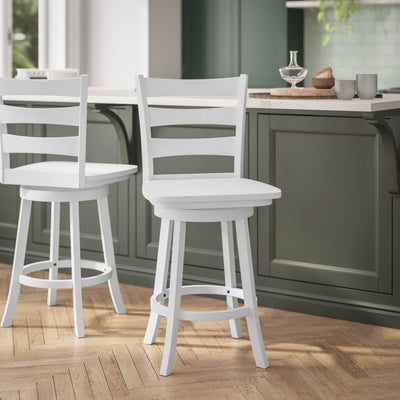 Liesel Commercial Grade Wooden Classic Ladderback Swivel Counter Height Barstool with Solid Wood Seat - View 2
