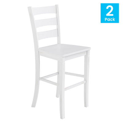 Liesel Set of 2 Commercial Grade Wooden Classic Ladderback Bar Height Barstool with Solid Wood Seat - View 2