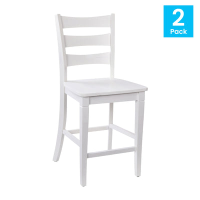 Liesel Set of 2 Commercial Grade Wooden Classic Ladderback Counter Height Barstool with Solid Wood Seat - View 2