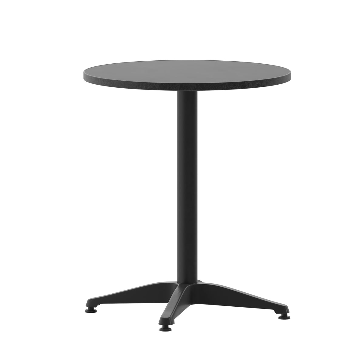 Black |#| Modern 23.5inch Round Glass Framed Glass Table with 2 Black Slat Back Chairs