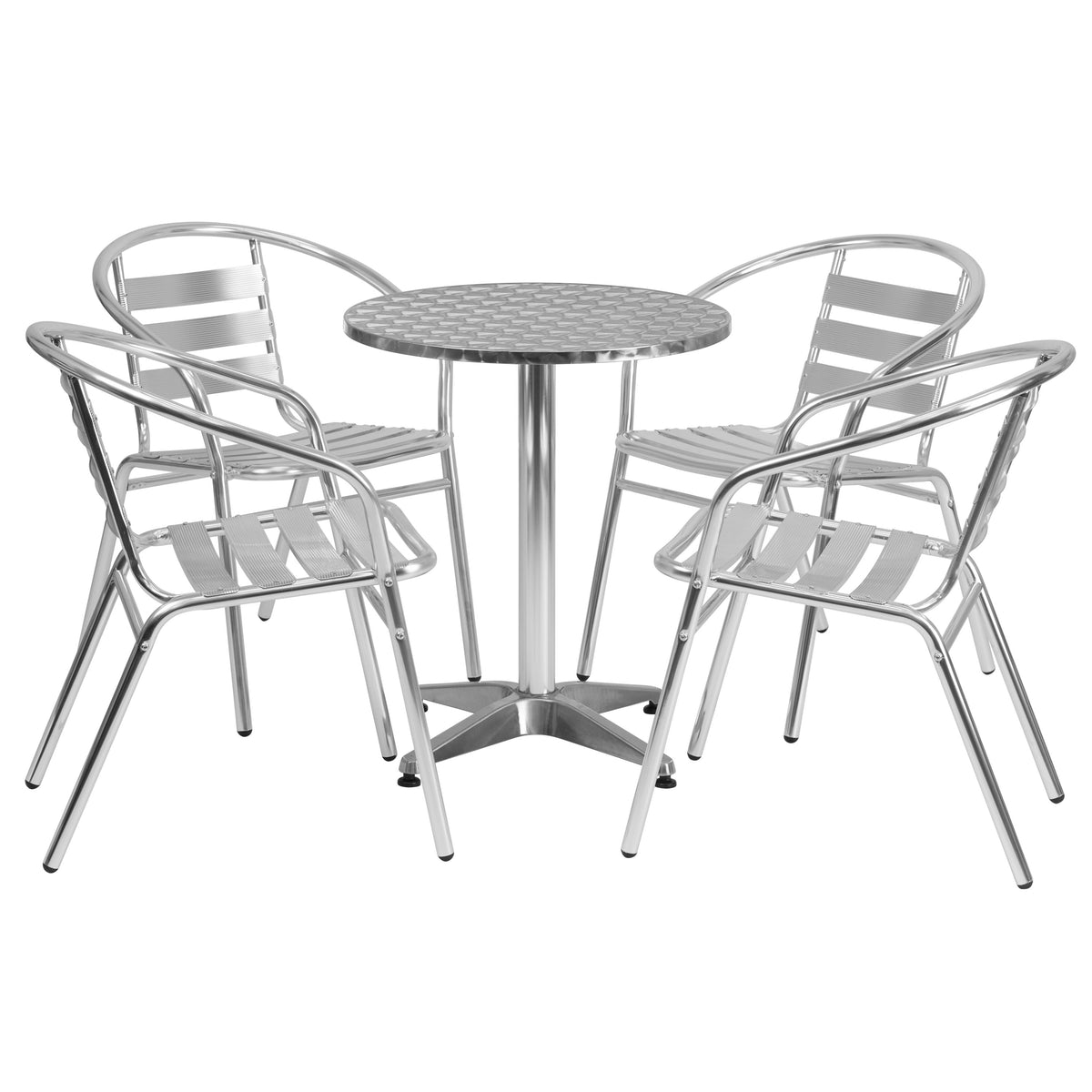 23.5inch Round Aluminum Indoor-Outdoor Table Set with 4 Slat Back Chairs
