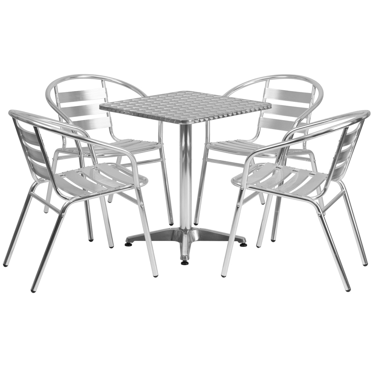 23.5inch Square Aluminum Indoor-Outdoor Table Set with 4 Slat Back Chairs