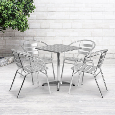 Lila 23.5'' Square Aluminum Indoor-Outdoor Table Set with 4 Slat Back Chairs
