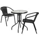 23.75inch Round Glass Metal Table with 2 Black Rattan Stack Chairs