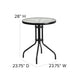 23.75inch Round Glass Metal Table with 2 Black Rattan Stack Chairs