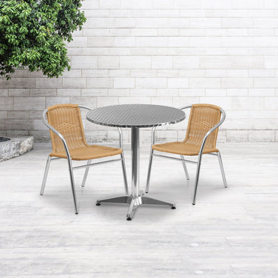 Lila 27.5'' Round Aluminum Indoor-Outdoor Table Set with 2 Rattan Chairs - View 2
