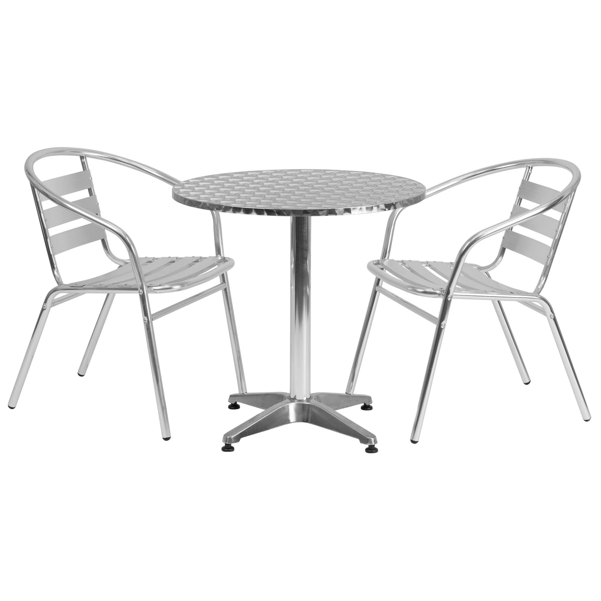 27.5inch Round Aluminum Indoor-Outdoor Table Set with 2 Slat Back Chairs