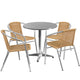 Beige |#| 27.5inch Round Aluminum Indoor-Outdoor Table Set with 4 Beige Rattan Chairs