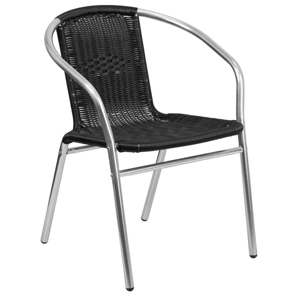 Beige |#| 27.5inch Square Aluminum Indoor-Outdoor Table Set with 2 Beige Rattan Chairs