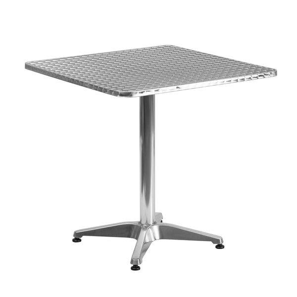 Beige |#| 27.5inch Square Aluminum Indoor-Outdoor Table Set with 2 Beige Rattan Chairs