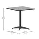 Black |#| Modern 27.5inch Square Glass Framed Glass Table with 2 Black Slat Back Chairs