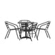 Black |#| Modern 27.5inch Square Glass Framed Glass Table with 4 Black Slat Back Chairs