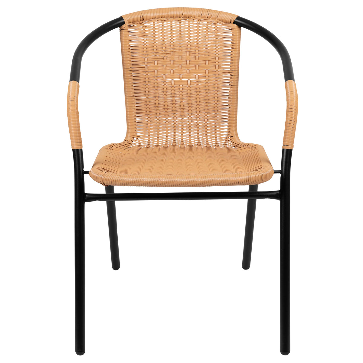 Beige |#| 2 Pack Beige Rattan Indoor-Outdoor Restaurant Stack Chair with Curved Back