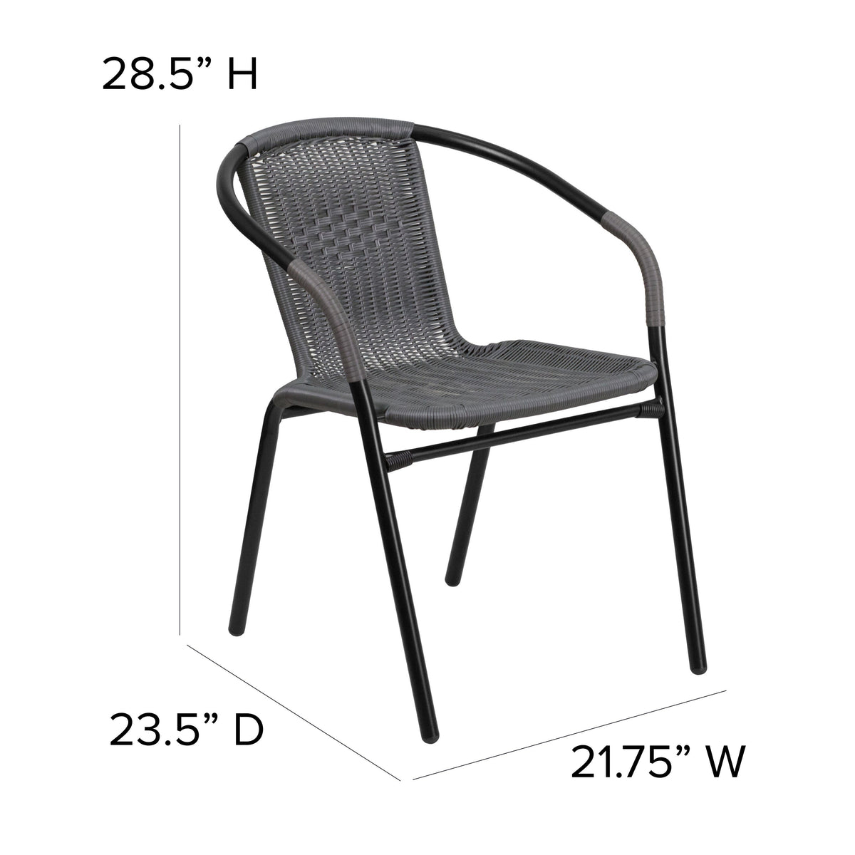 Gray |#| 2 Pack Gray Rattan Indoor-Outdoor Restaurant Stack Chair with Curved Back
