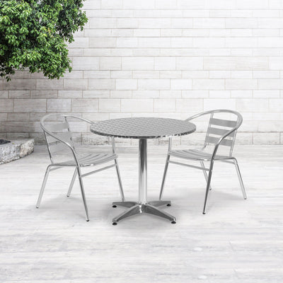 Lila 31.5'' Round Aluminum Indoor-Outdoor Table Set with 2 Slat Back Chairs