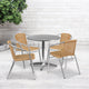 Beige |#| 31.5inch Round Aluminum Indoor-Outdoor Table Set with 4 Beige Rattan Chairs