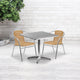 Beige |#| 31.5inch Square Aluminum Indoor-Outdoor Table Set with 2 Beige Rattan Chairs