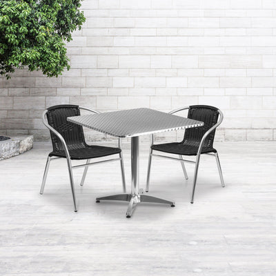 Lila 31.5'' Square Aluminum Indoor-Outdoor Table Set with 2 Rattan Chairs - View 2