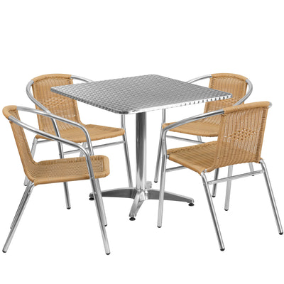 Lila 31.5'' Square Aluminum Indoor-Outdoor Table Set with 4 Rattan Chairs - View 1