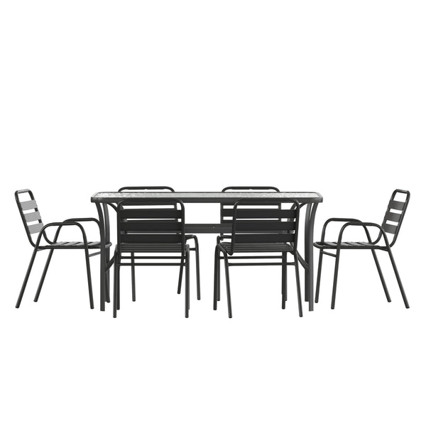 Commercial Patio Dining Set with Table, 4 Chairs, and 2 Arm Chairs in Black