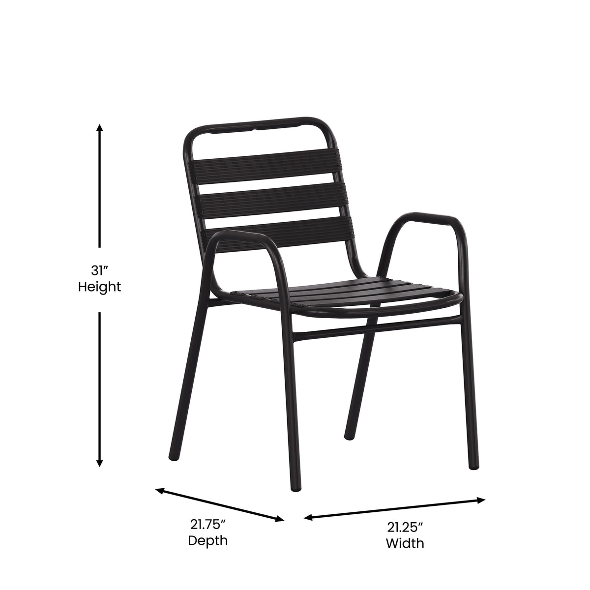Commercial Patio Dining Set with Table, 4 Chairs, and 2 Arm Chairs in Black