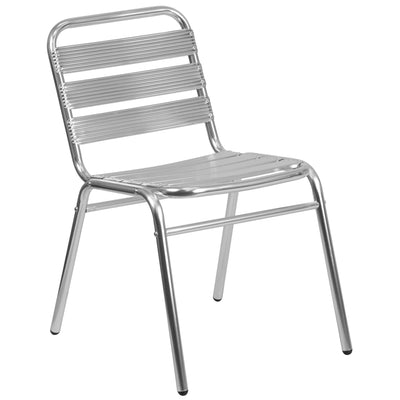 Lila Aluminum Commercial Indoor-Outdoor Armless Restaurant Stack Chair with Triple Slat Back