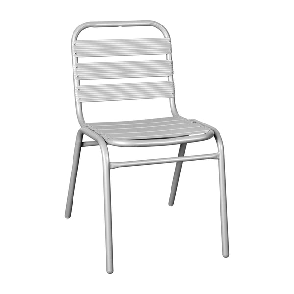 Silver |#| Commercial Silver Indoor-Outdoor Restaurant Stack Chair with Triple Slat Back