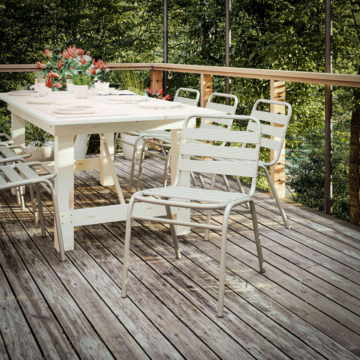 Silver |#| Commercial Silver Indoor-Outdoor Restaurant Stack Chair with Triple Slat Back