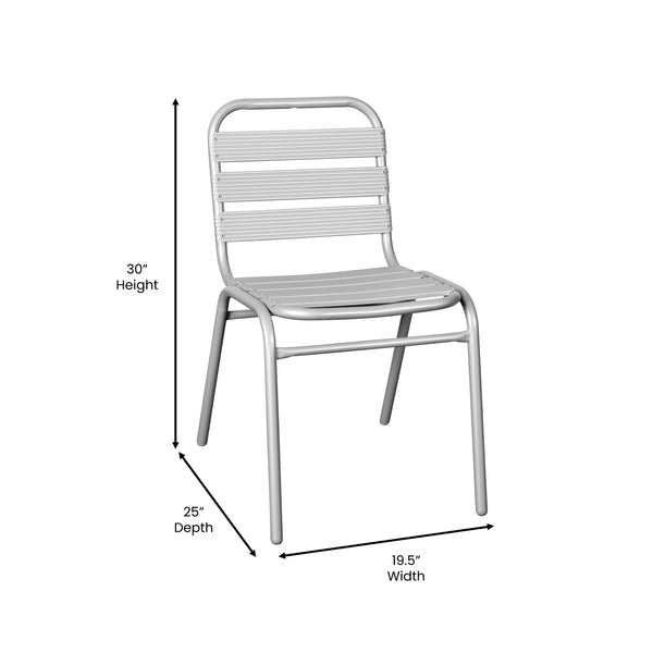 Silver |#| Commercial Silver Indoor-Outdoor Restaurant Stack Chair with Triple Slat Back