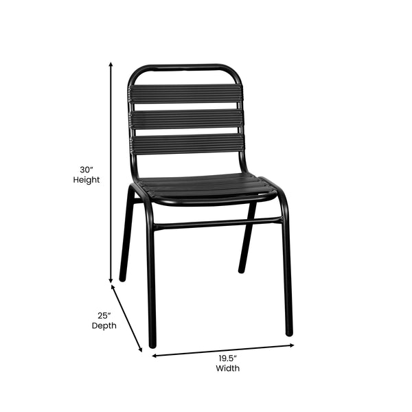 Black |#| Commercial Black Indoor-Outdoor Restaurant Stack Chair with Triple Slat Back