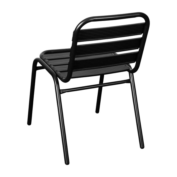 Black |#| Commercial Black Indoor-Outdoor Restaurant Stack Chair with Triple Slat Back