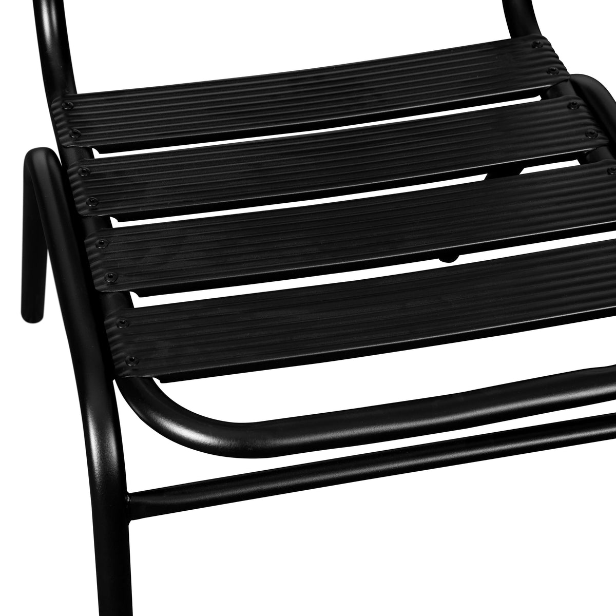 Black |#| Commercial Black Indoor-Outdoor Restaurant Stack Chair with Triple Slat Back