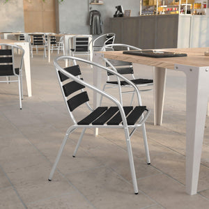 Lila Aluminum Commercial Indoor-Outdoor Restaurant Stack Chair with Triple Slat Faux Teak Back