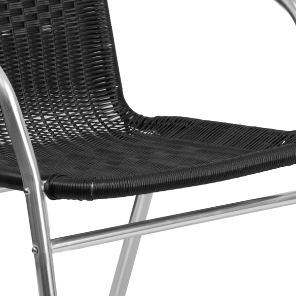 Aluminum and Black |#| Commercial Aluminum and Black Rattan Indoor-Outdoor Restaurant Stack Chair