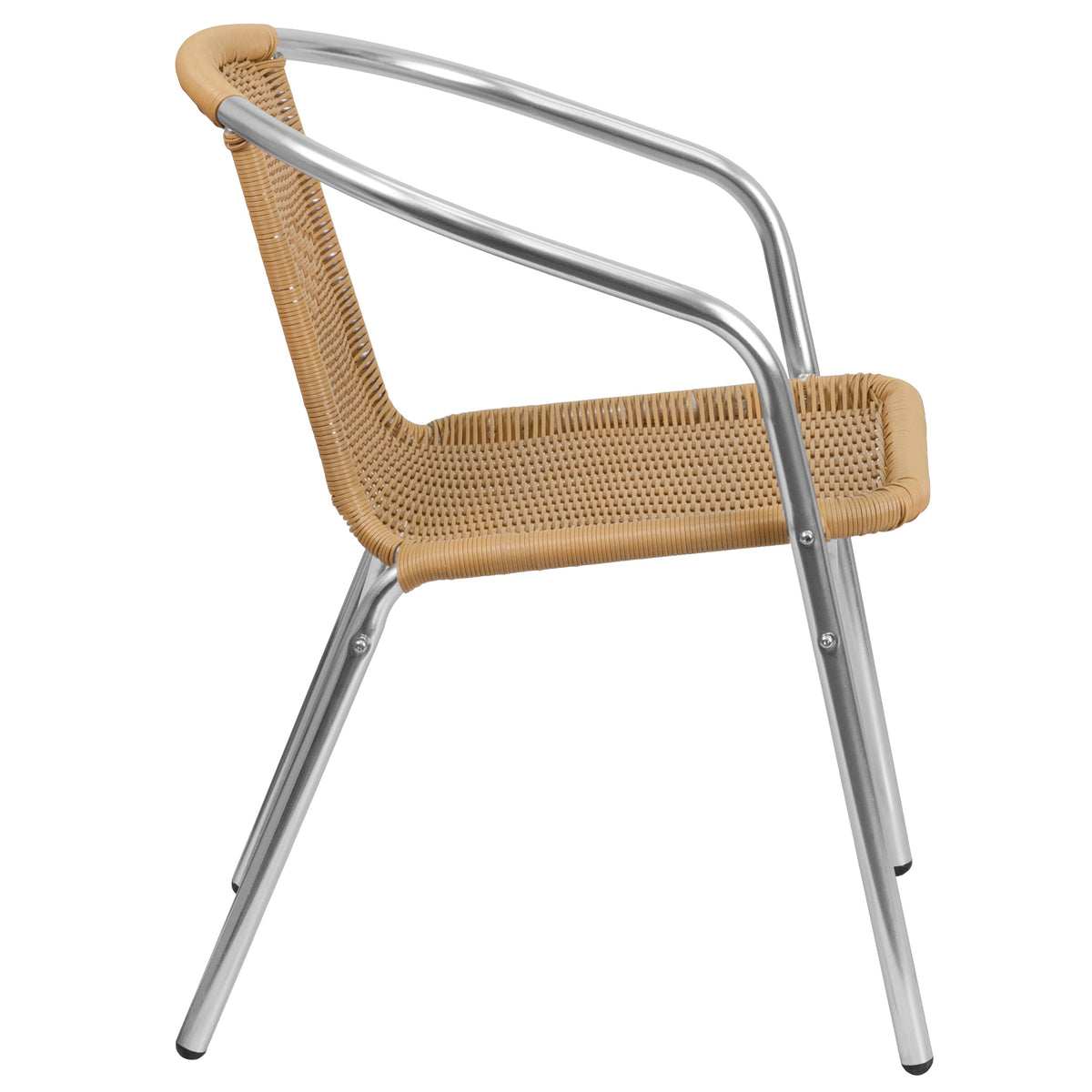 Aluminum and Beige |#| Commercial Aluminum and Beige Rattan Indoor-Outdoor Restaurant Stack Chair
