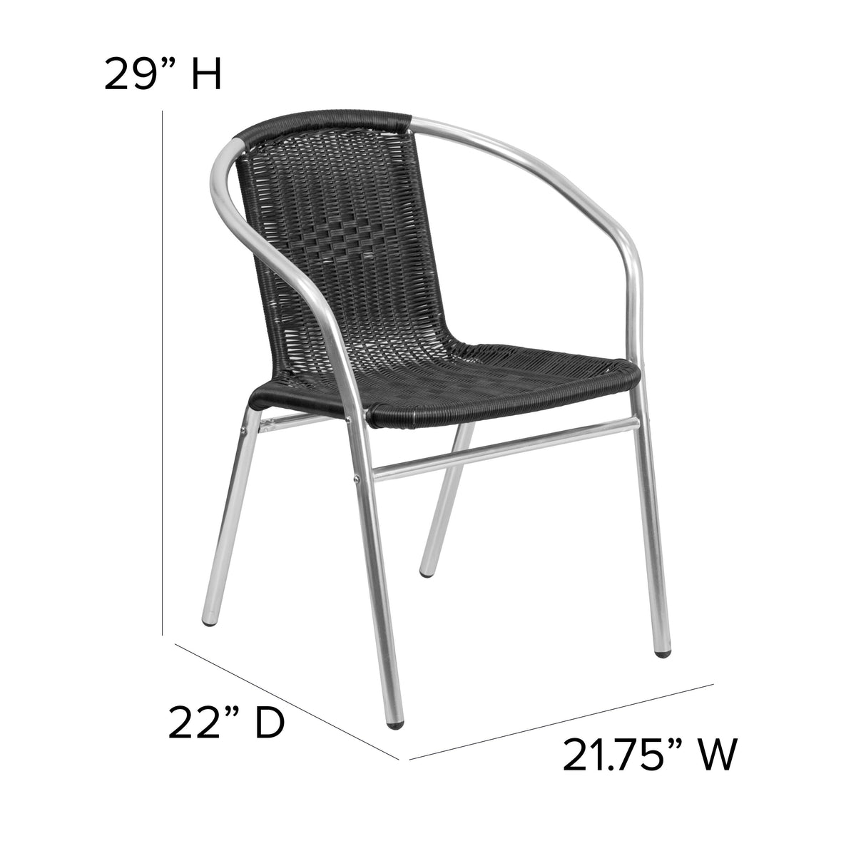 Aluminum and Black |#| Commercial Aluminum and Black Rattan Indoor-Outdoor Restaurant Stack Chair
