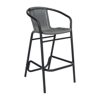 Lila Commercial Grade Indoor-Outdoor PE Rattan Restaurant Barstool with Steel Frame and Footrest