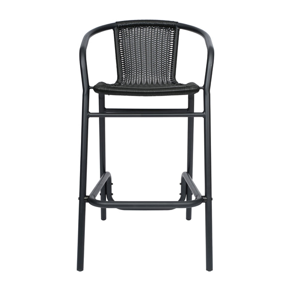 Black |#| Commercial Indoor-Outdoor Rattan Restaurant Barstool Black Frame-Black