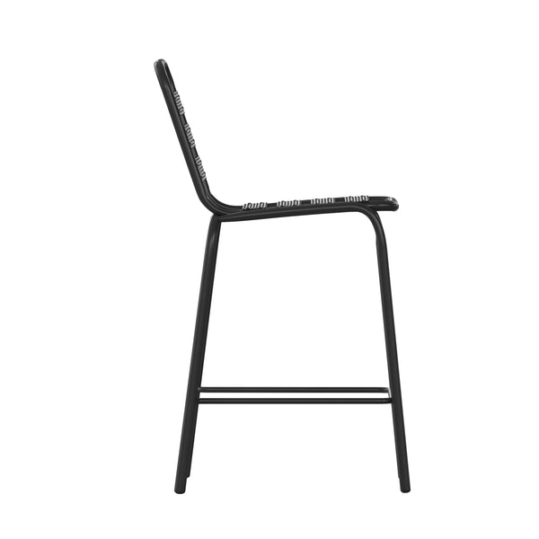 Black |#| Commercial Black Indoor-Outdoor Restaurant Stacking Stool with Triple Slat Back