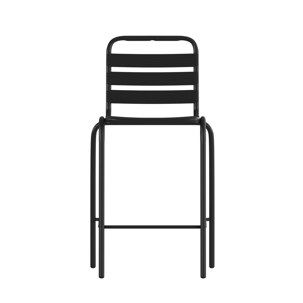 Black |#| Commercial Black Indoor-Outdoor Restaurant Stacking Stool with Triple Slat Back