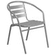 Silver |#| Silver Metal Restaurant Stack Chair with Curved Back and Aluminum Slats