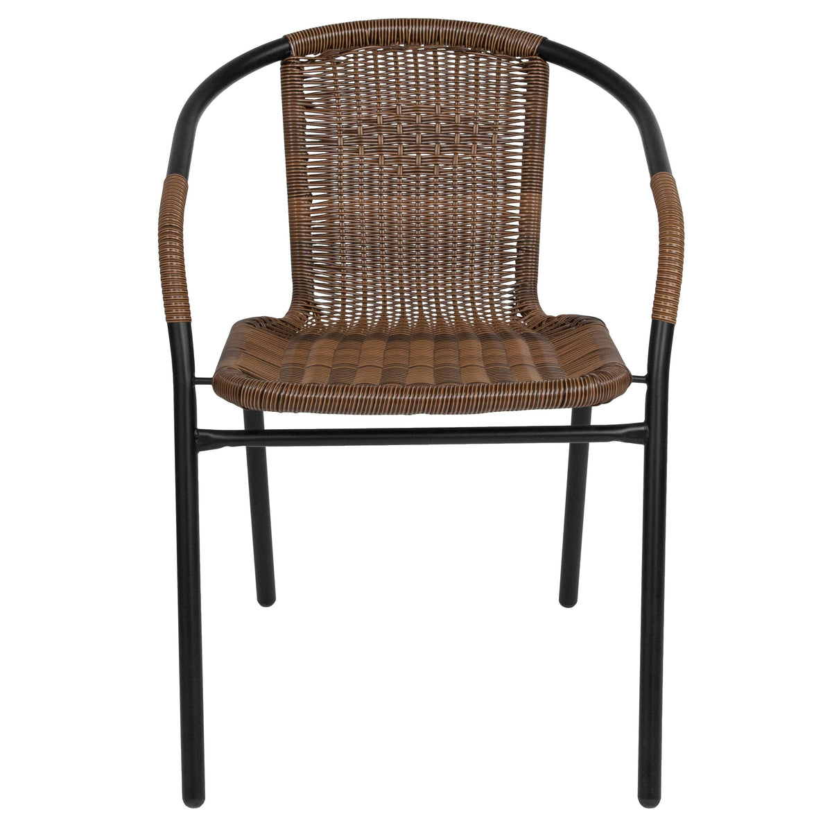 Medium Brown |#| Medium Rattan Indoor-Outdoor Restaurant Stack Chair with Curved Back