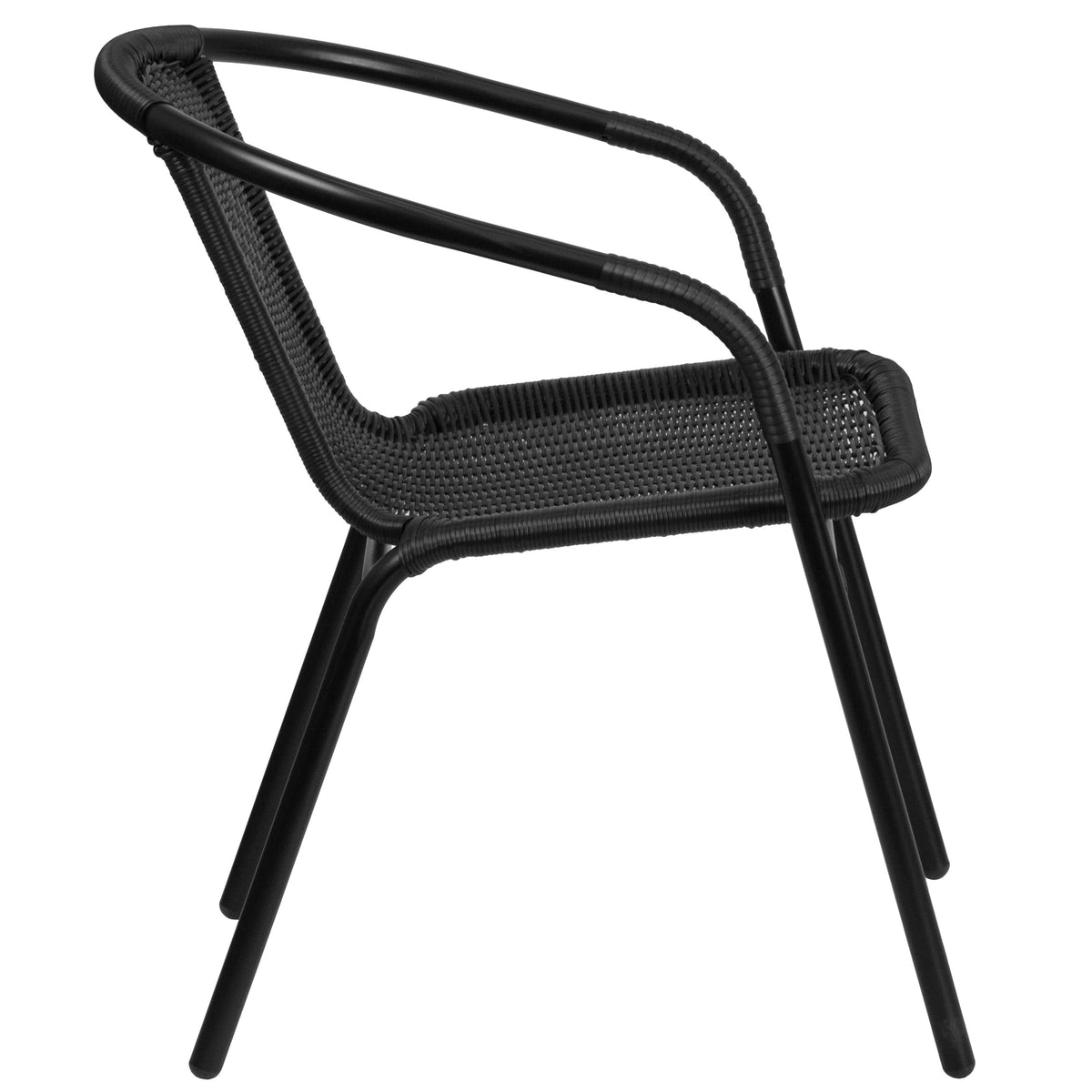 Black |#| Black Rattan Indoor-Outdoor Restaurant Stack Chair with Curved Back